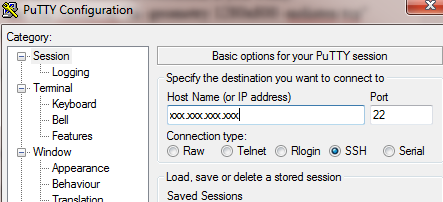 Putty Host Name or IP